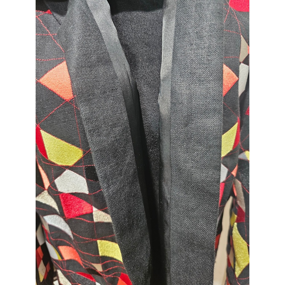 Linda Allard Ellen Tracy Linen Blazer Jacket Womens M Multicolor Artsy Abstract - Picture 8 of 14
